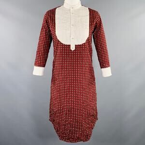 JUNYA WATANABE Size S Burgundy White Polyester Dots 3/4 Sleeves Midi Dress